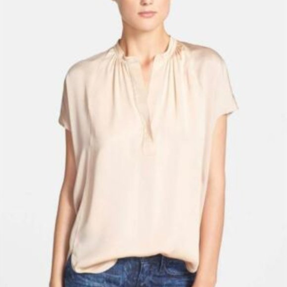 Vince Tops - Vince. Popover Colorblock Silk Blouse